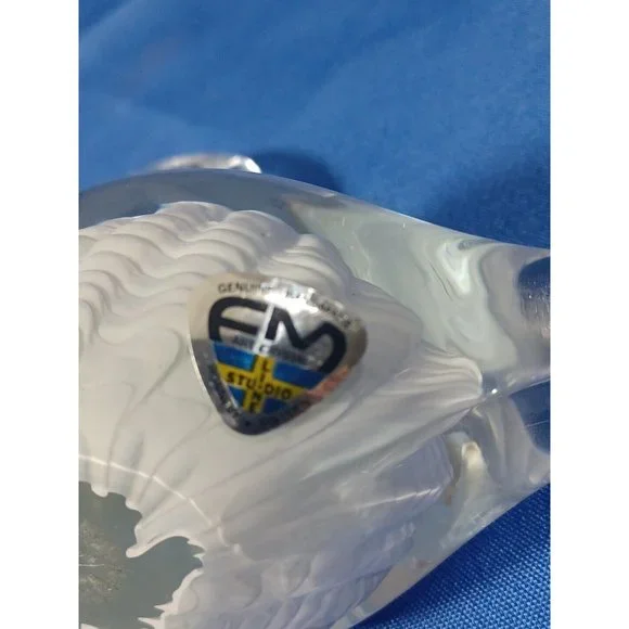 Pair FM Konstglas Marcolin Ronneby Cased Glass Swan White Feathers Paperweight - Picture 14 of 14